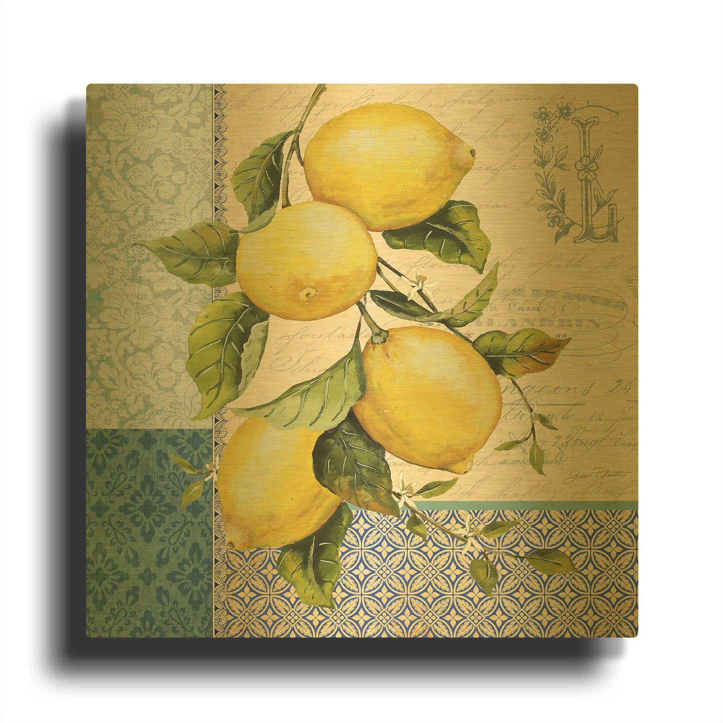 'Patchwork Lemons A' By Jean Plout Gold Metal Wall Art