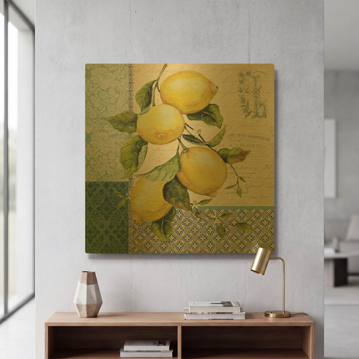 'Patchwork Lemons A' By Jean Plout Gold Metal Wall Art