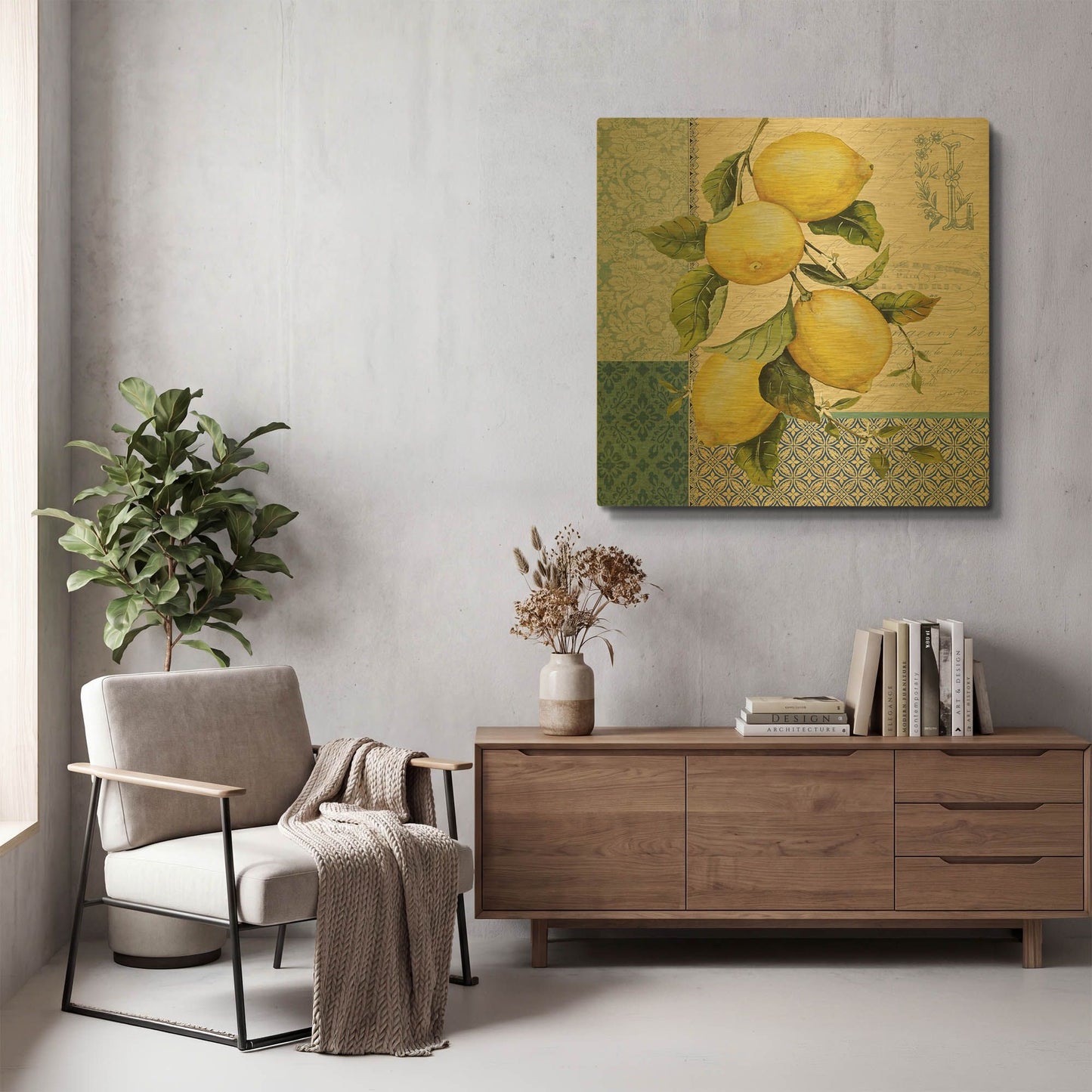'Patchwork Lemons A' By Jean Plout Gold Metal Wall Art