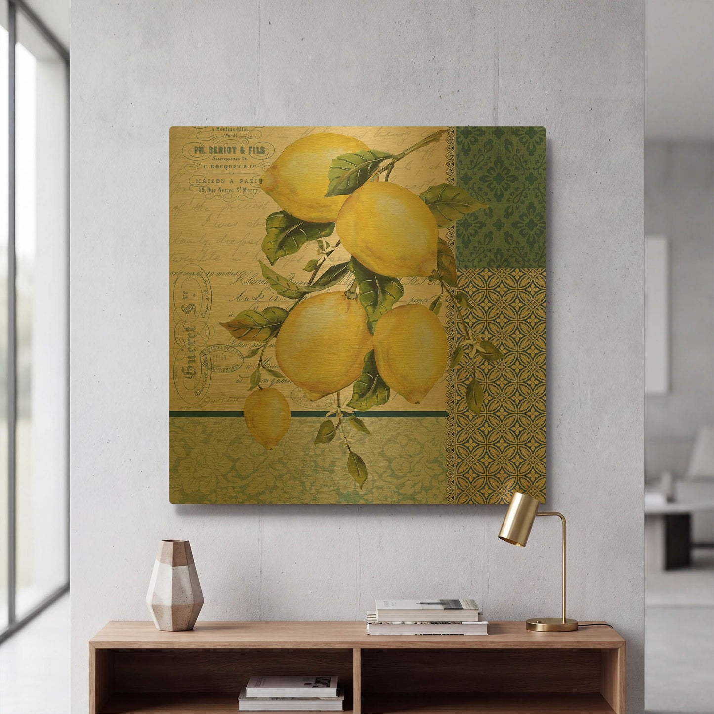 'Patchwork Lemons B' By Jean Plout Gold Metal Wall Art