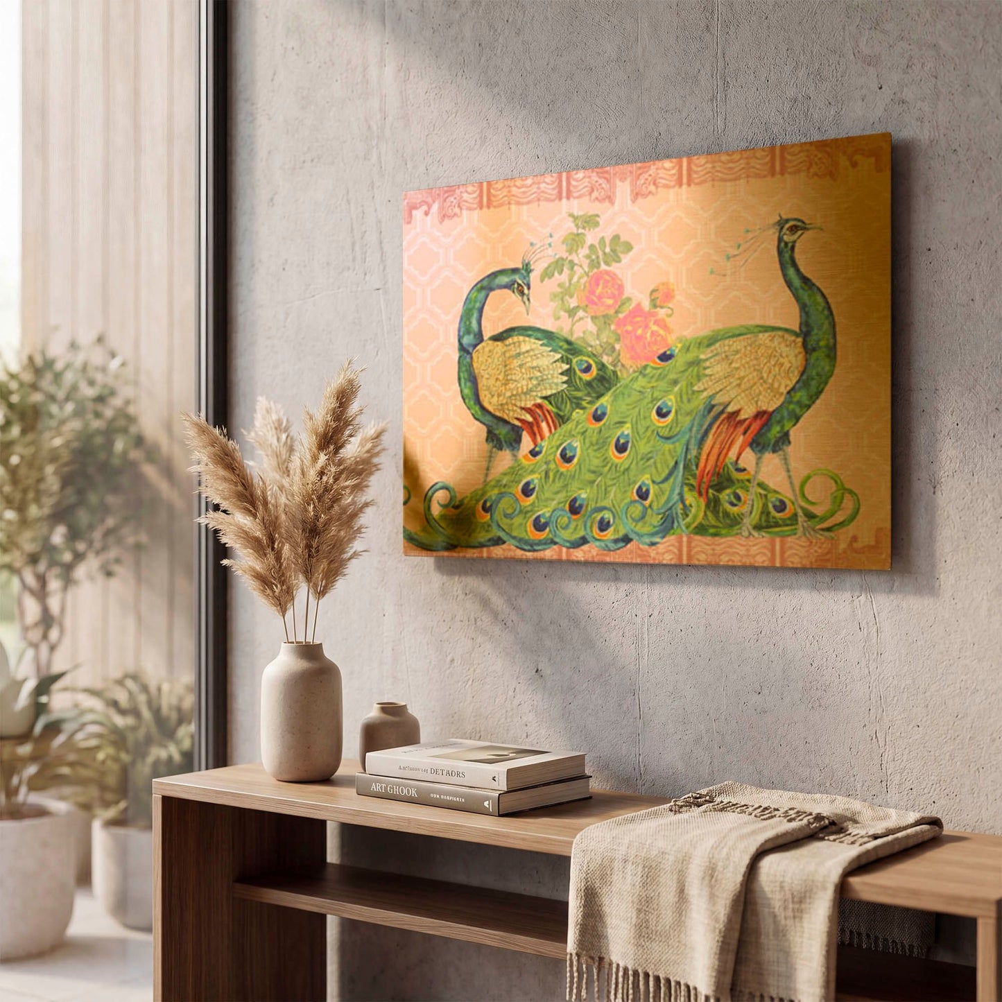 'Peacock Parade C' By Jean Plout Gold Metal Wall Art