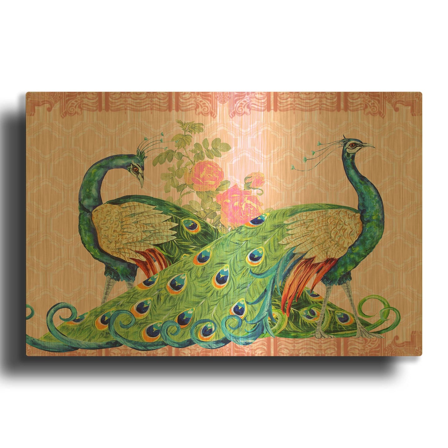 'Peacock Parade C' By Jean Plout Gold Metal Wall Art