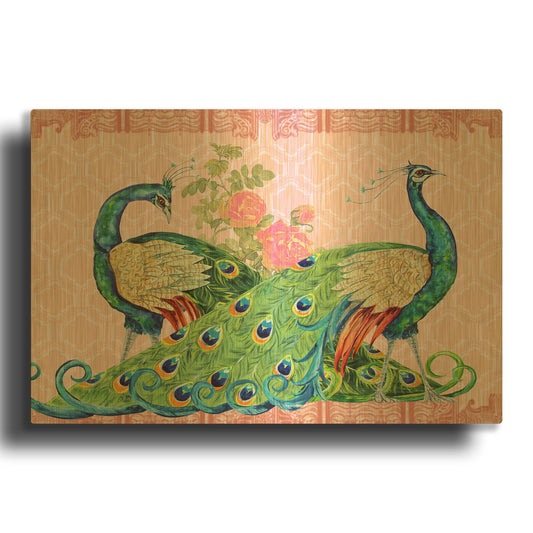 'Peacock Parade C' By Jean Plout Gold Metal Wall Art
