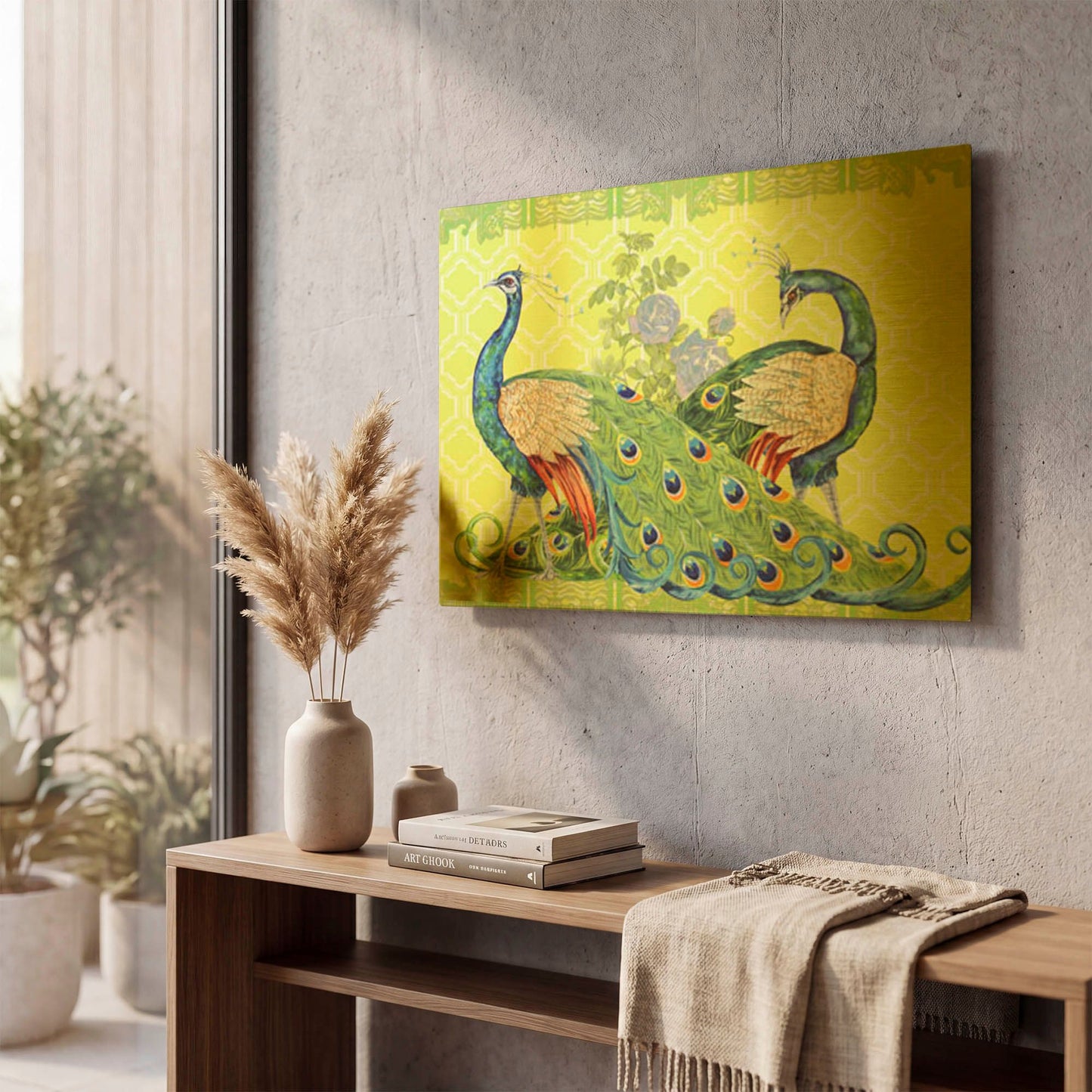 'Peacock Parade D' By Jean Plout Gold Metal Wall Art