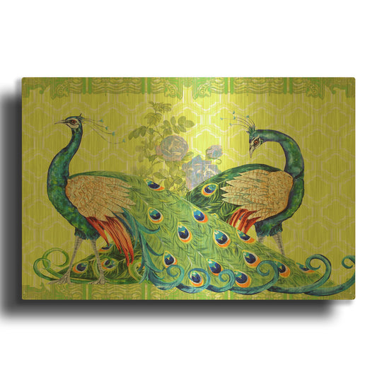 'Peacock Parade D' By Jean Plout Gold Metal Wall Art
