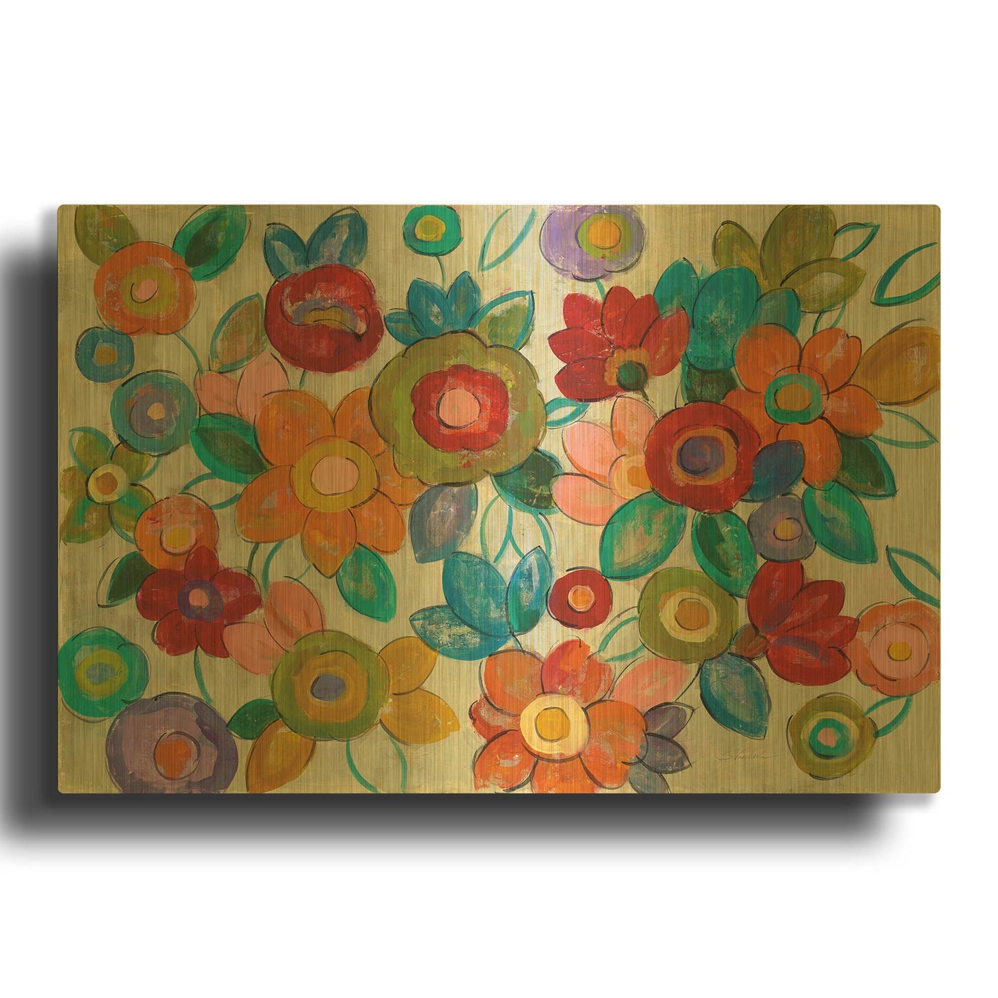 'Decorative Flowers' By Silvia Vassileva Gold Metal Wall Art