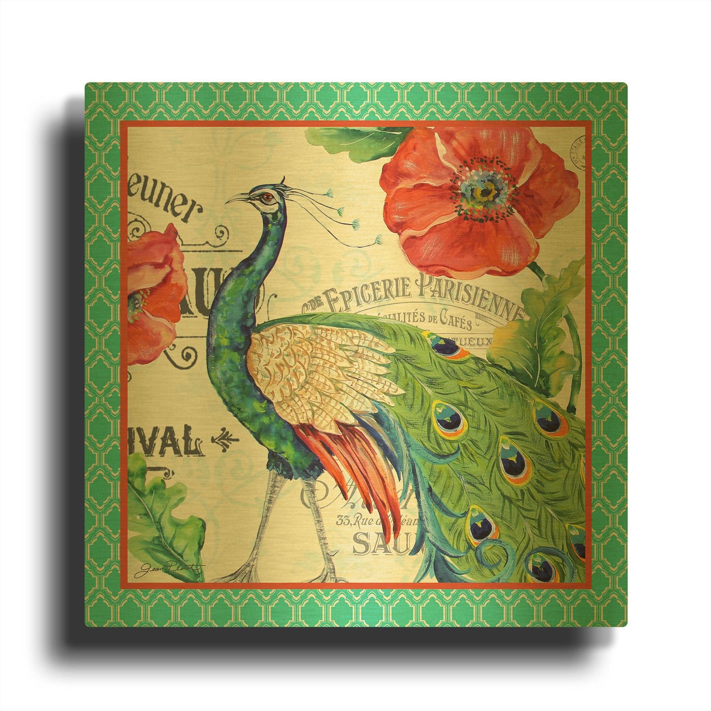 'Peacocks In The Garden' By Jean Plout Gold Metal Wall Art
