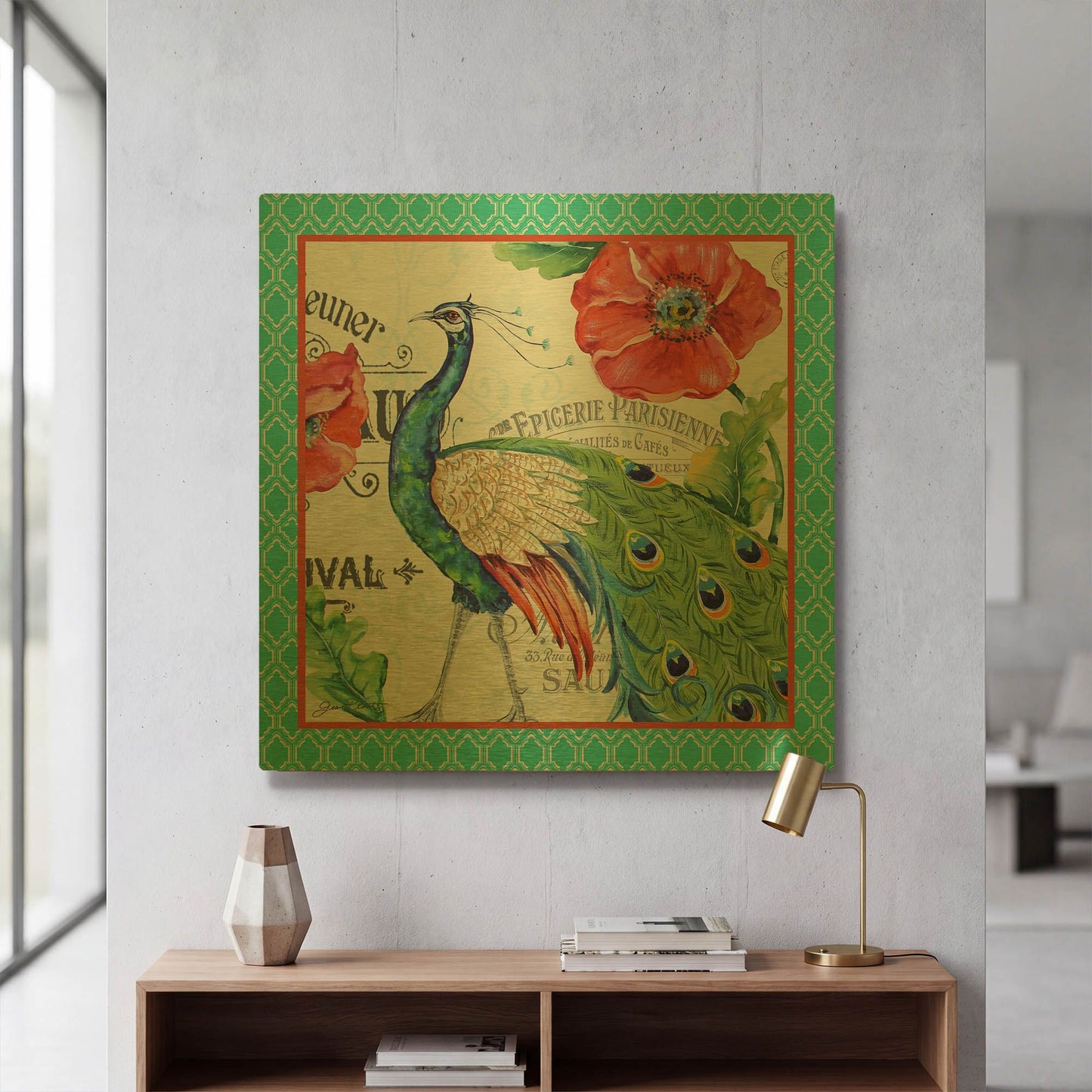 'Peacocks In The Garden' By Jean Plout Gold Metal Wall Art
