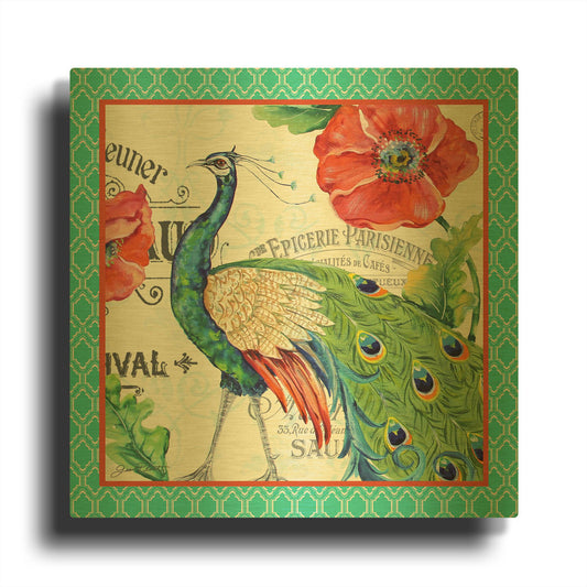'Peacocks In The Garden' By Jean Plout Gold Metal Wall Art