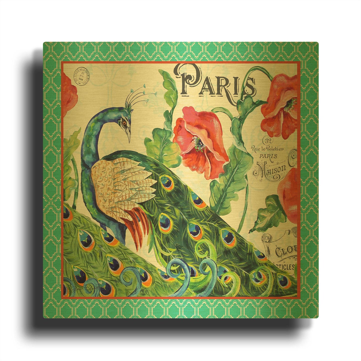 'Peacocks In The Garden-4' By Jean Plout Gold Metal Wall Art