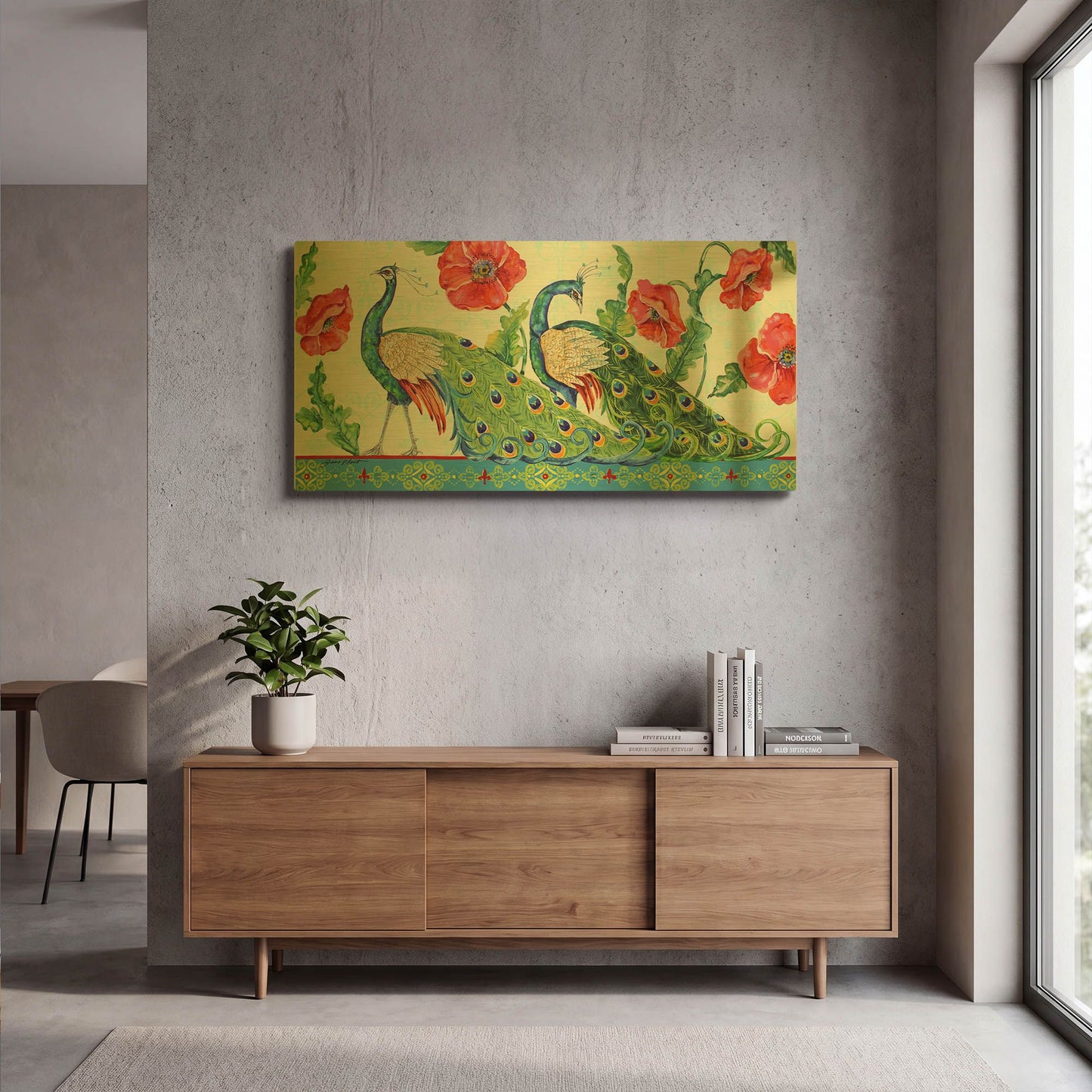 'Peacocks In The Garden 9' By Jean Plout Gold Metal Wall Art
