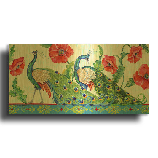 'Peacocks In The Garden 9' By Jean Plout Gold Metal Wall Art