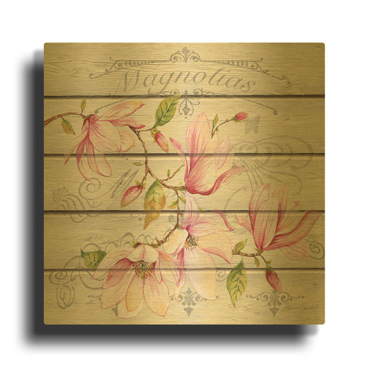 'Pink Magnolias A' By Jean Plout Gold Metal Wall Art