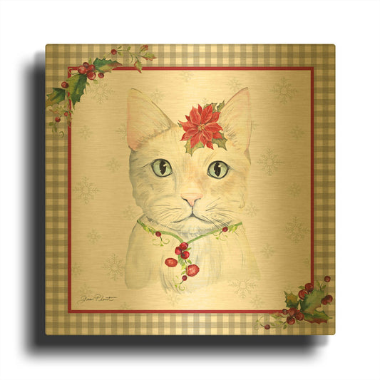 'Plaid Christmas with Cat G' By Jean Plout Gold Metal Wall Art