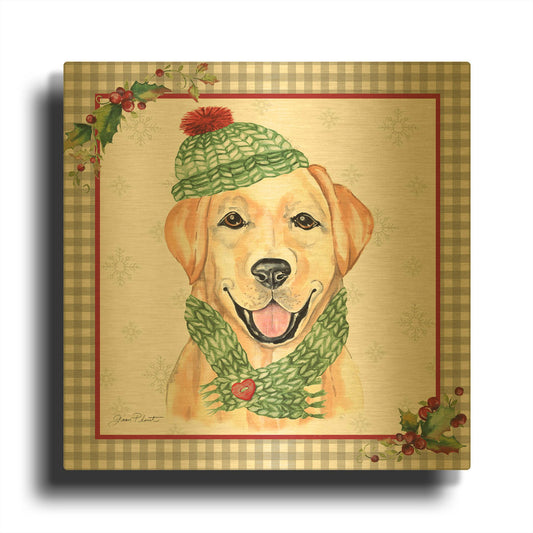 'Plaid Christmas with Dog A' By Jean Plout Gold Metal Wall Art