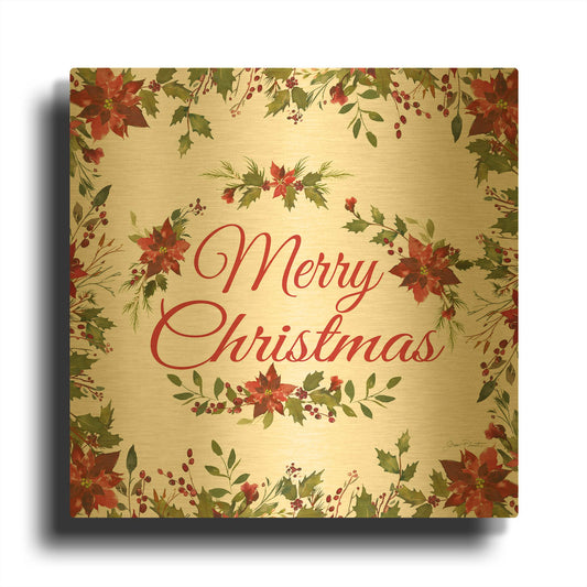'Poinsettia Merry Christmas' By Jean Plout Gold Metal Wall Art