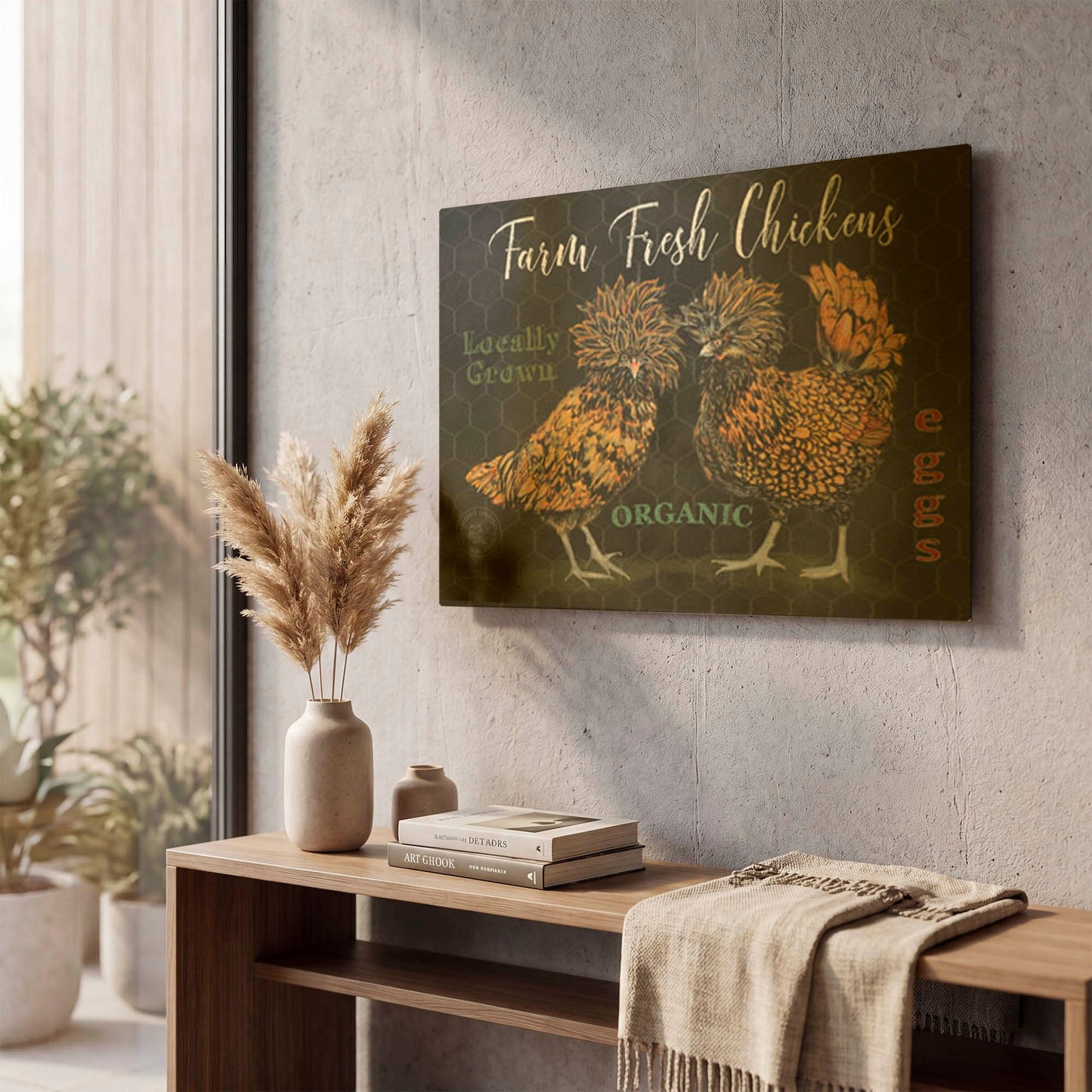 'Polish Hen E' By Jean Plout Gold Metal Wall Art