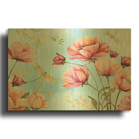 'Poppy And Dragonfly Garden A' By Jean Plout Gold Metal Wall Art