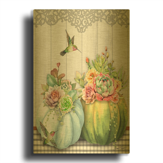 'Pumpkins With Succulents B' By Jean Plout Gold Metal Wall Art