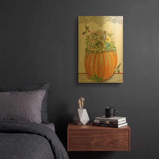 'Pumpkins With Succulents C' By Jean Plout Gold Metal Wall Art