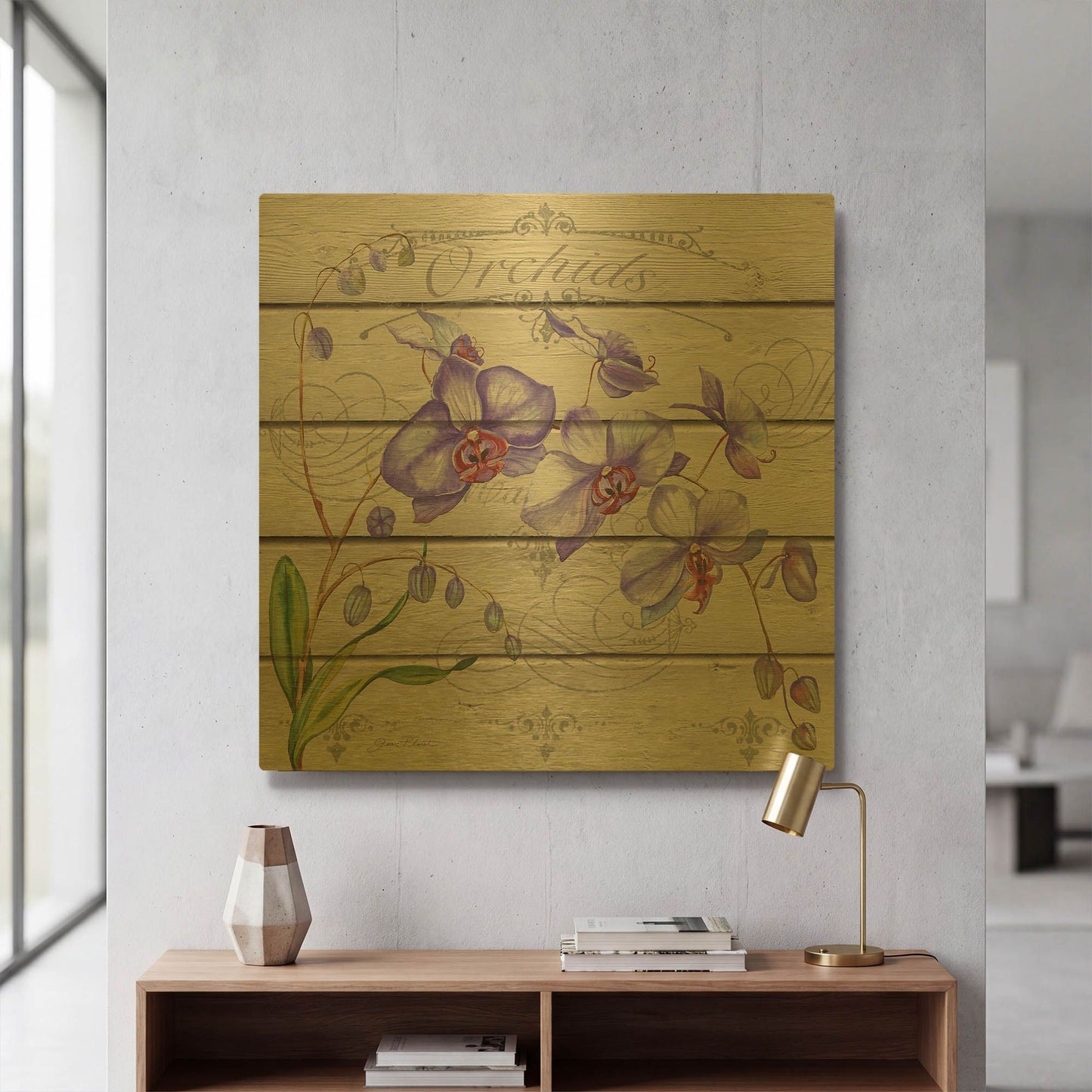 'Purple Orchids' By Jean Plout Gold Metal Wall Art