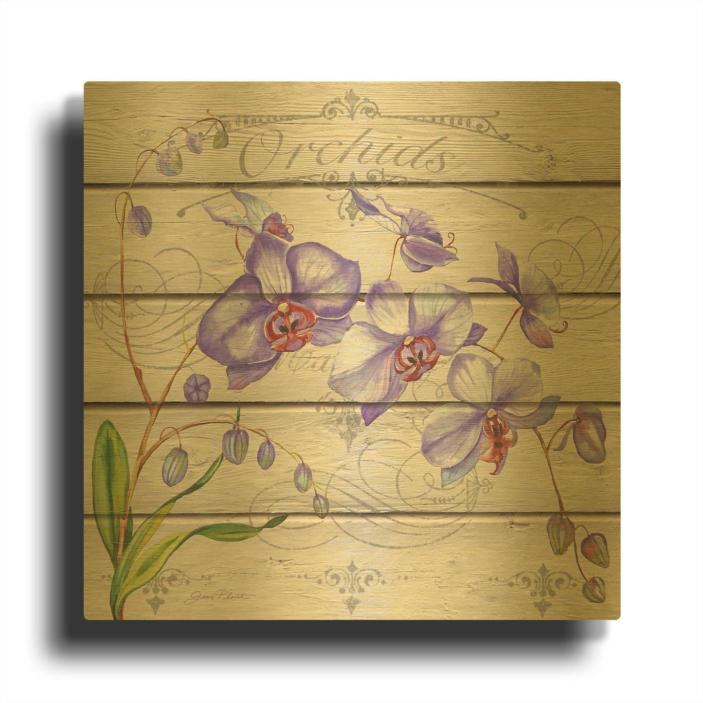 'Purple Orchids' By Jean Plout Gold Metal Wall Art
