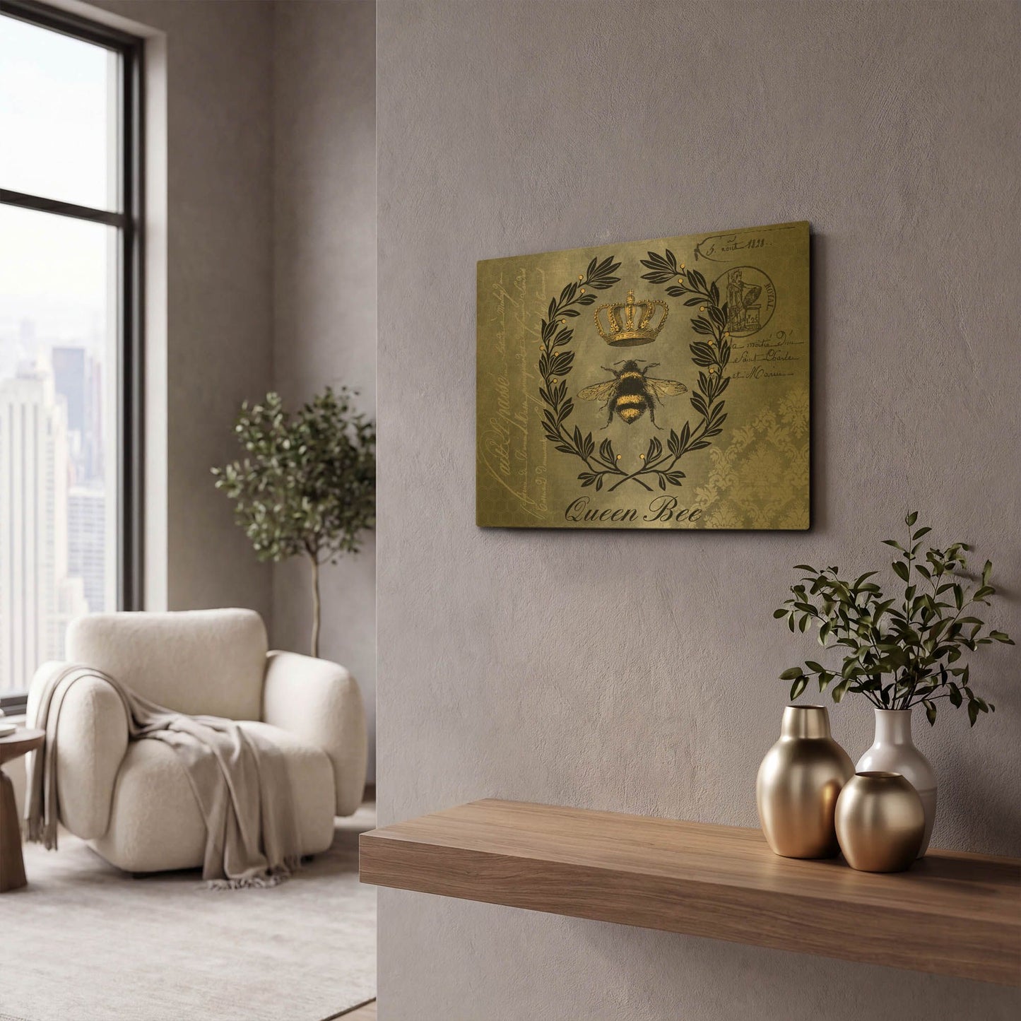 'Queen Bee B' By Jean Plout Gold Metal Wall Art