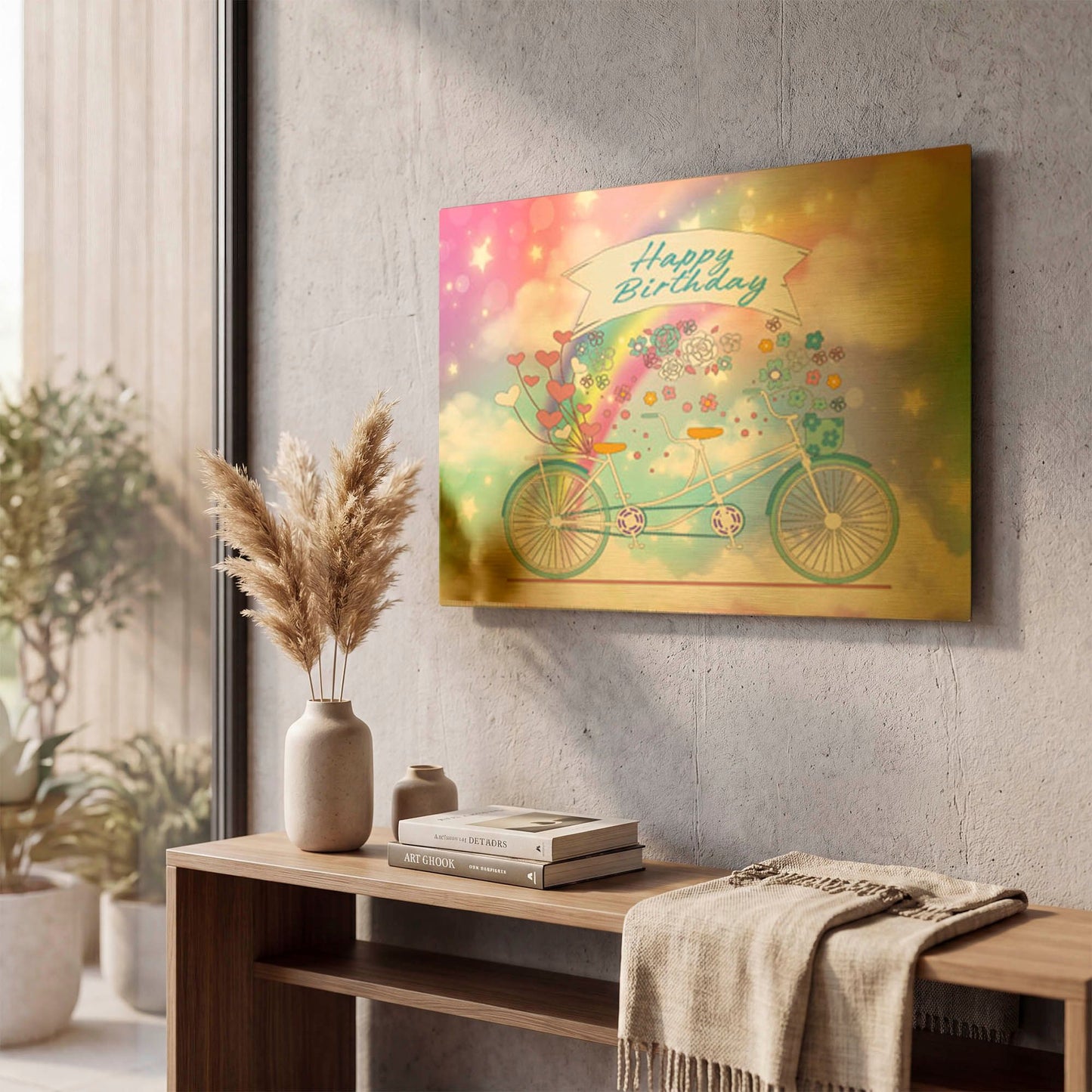 'Rainbow Birthday' By Jean Plout Gold Metal Wall Art