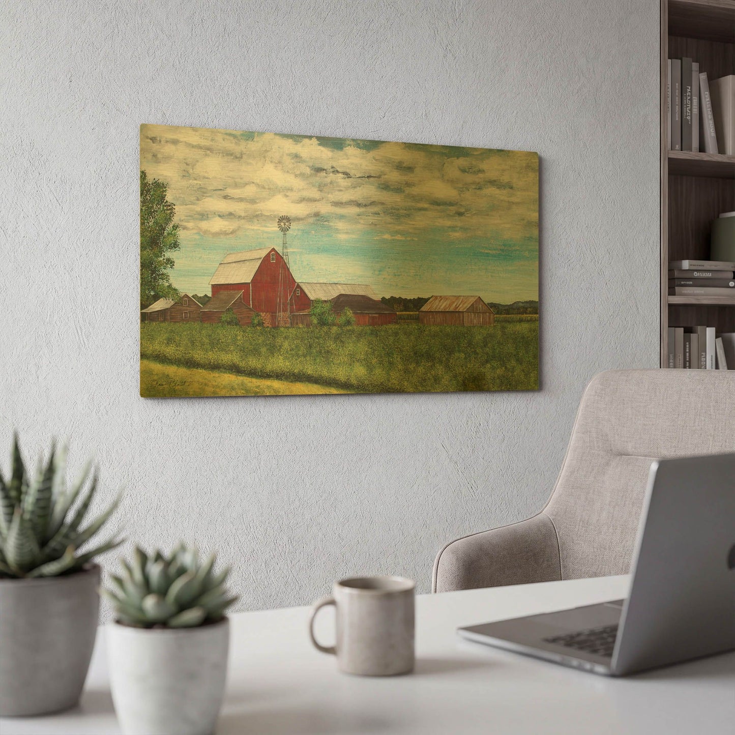 'Red Barn Countryside' By Jean Plout Gold Metal Wall Art