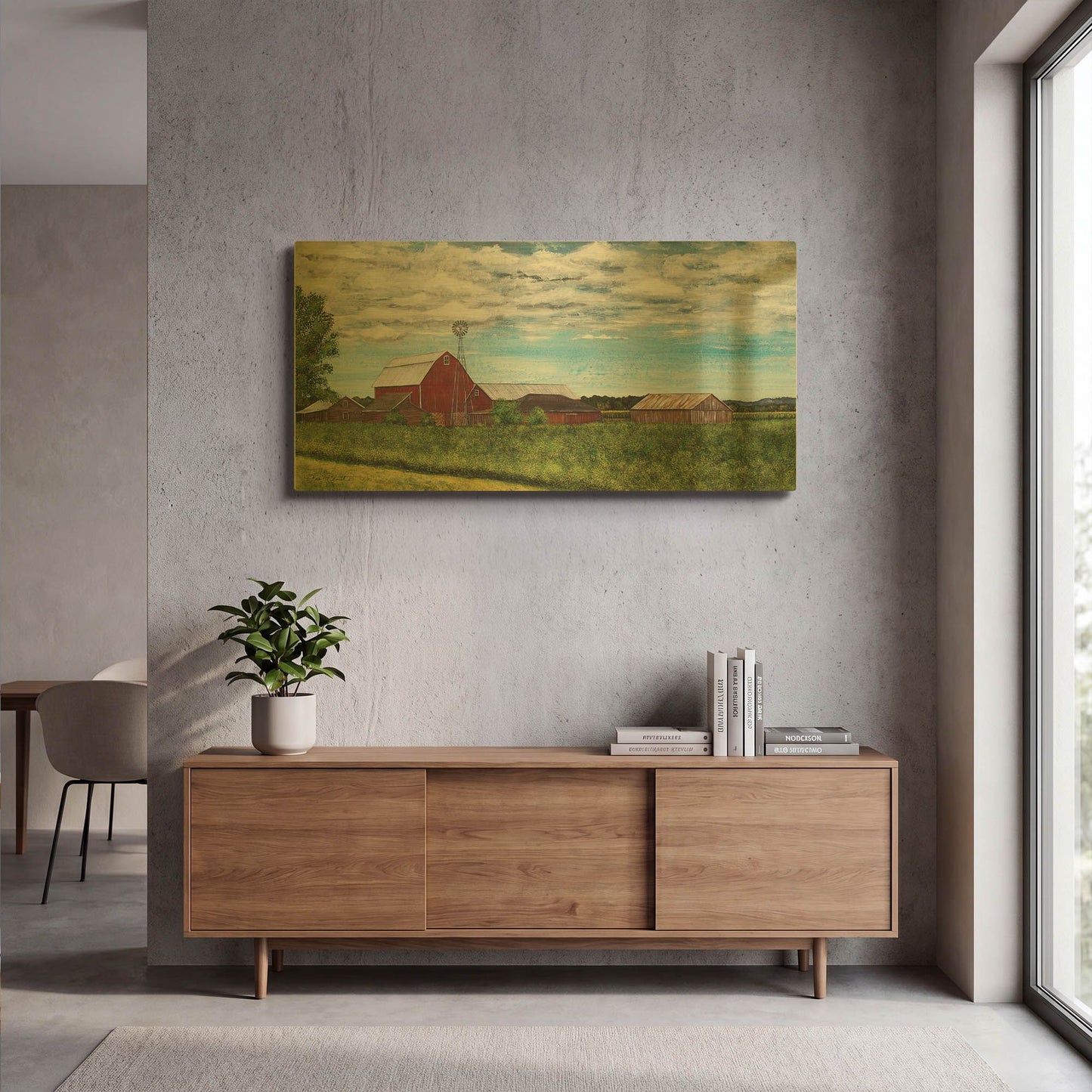 'Red Barn Countryside' By Jean Plout Gold Metal Wall Art
