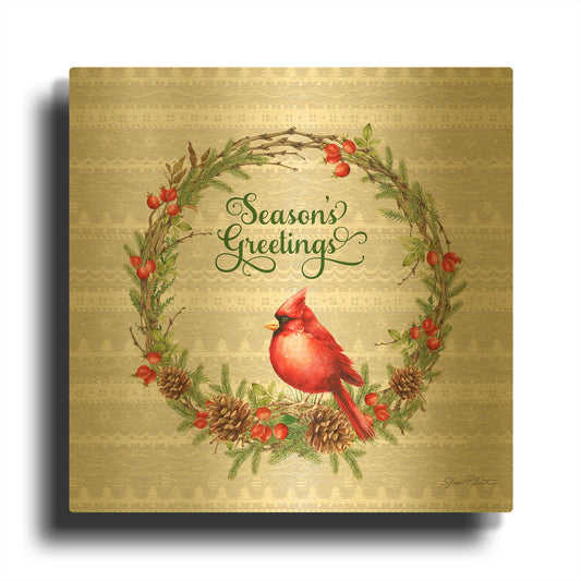 'Red Cardinal Christmas Beauty A' By Jean Plout Gold Metal Wall Art