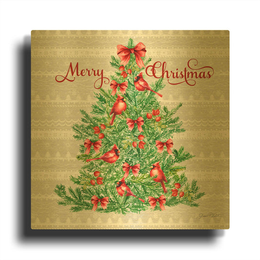 'Red Cardinal Christmas Beauty B' By Jean Plout Gold Metal Wall Art