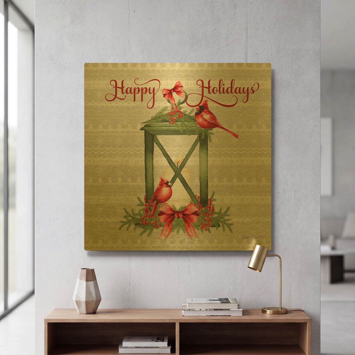 'Red Cardinal Christmas Beauty C' By Jean Plout Gold Metal Wall Art