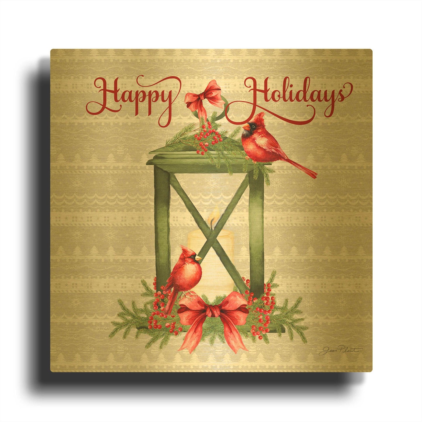 'Red Cardinal Christmas Beauty C' By Jean Plout Gold Metal Wall Art