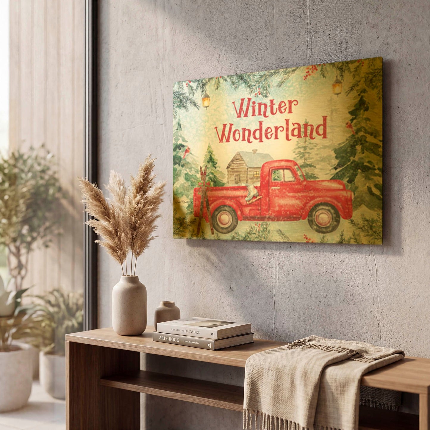 'Red Christmas Truck In Wonderland' By Jean Plout Gold Metal Wall Art