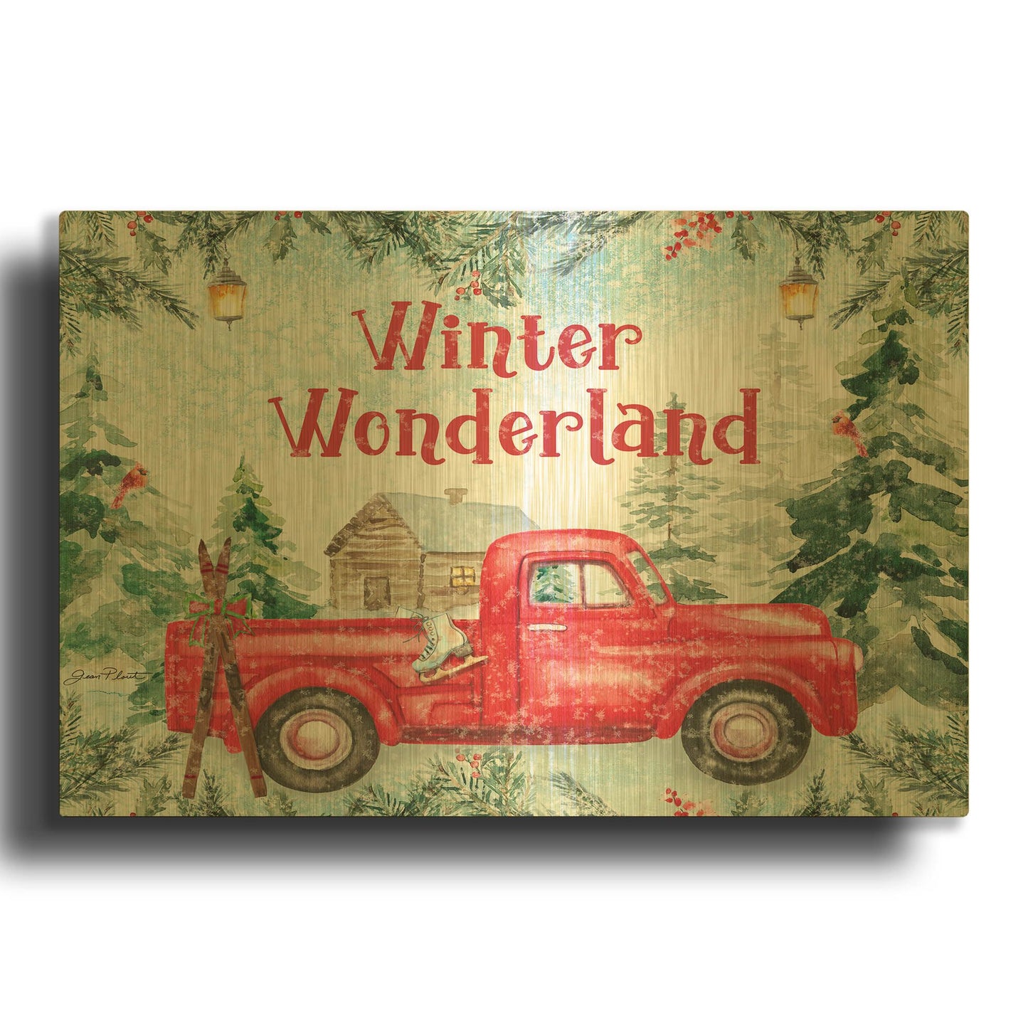 'Red Christmas Truck In Wonderland' By Jean Plout Gold Metal Wall Art