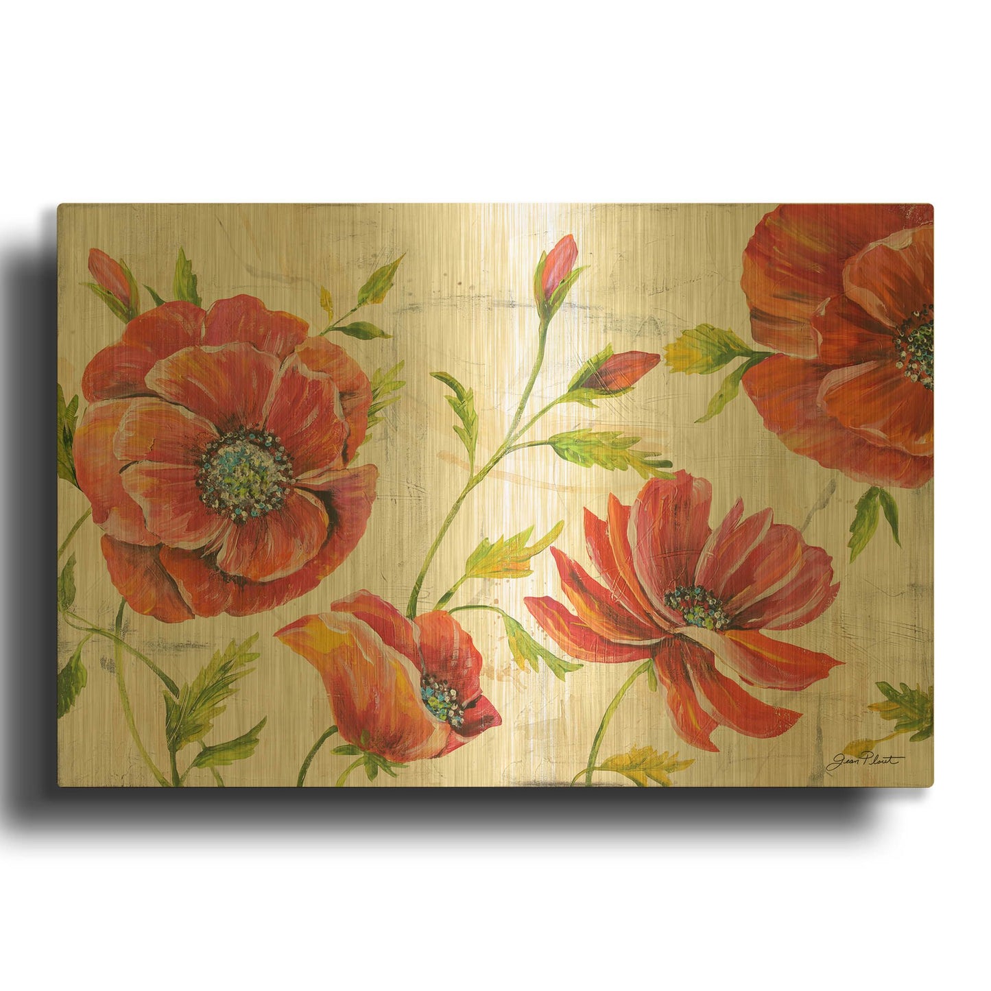 'Red Poppies On Texture A' By Jean Plout Gold Metal Wall Art