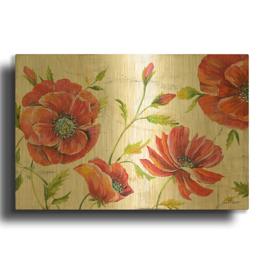 'Red Poppies On Texture A' By Jean Plout Gold Metal Wall Art