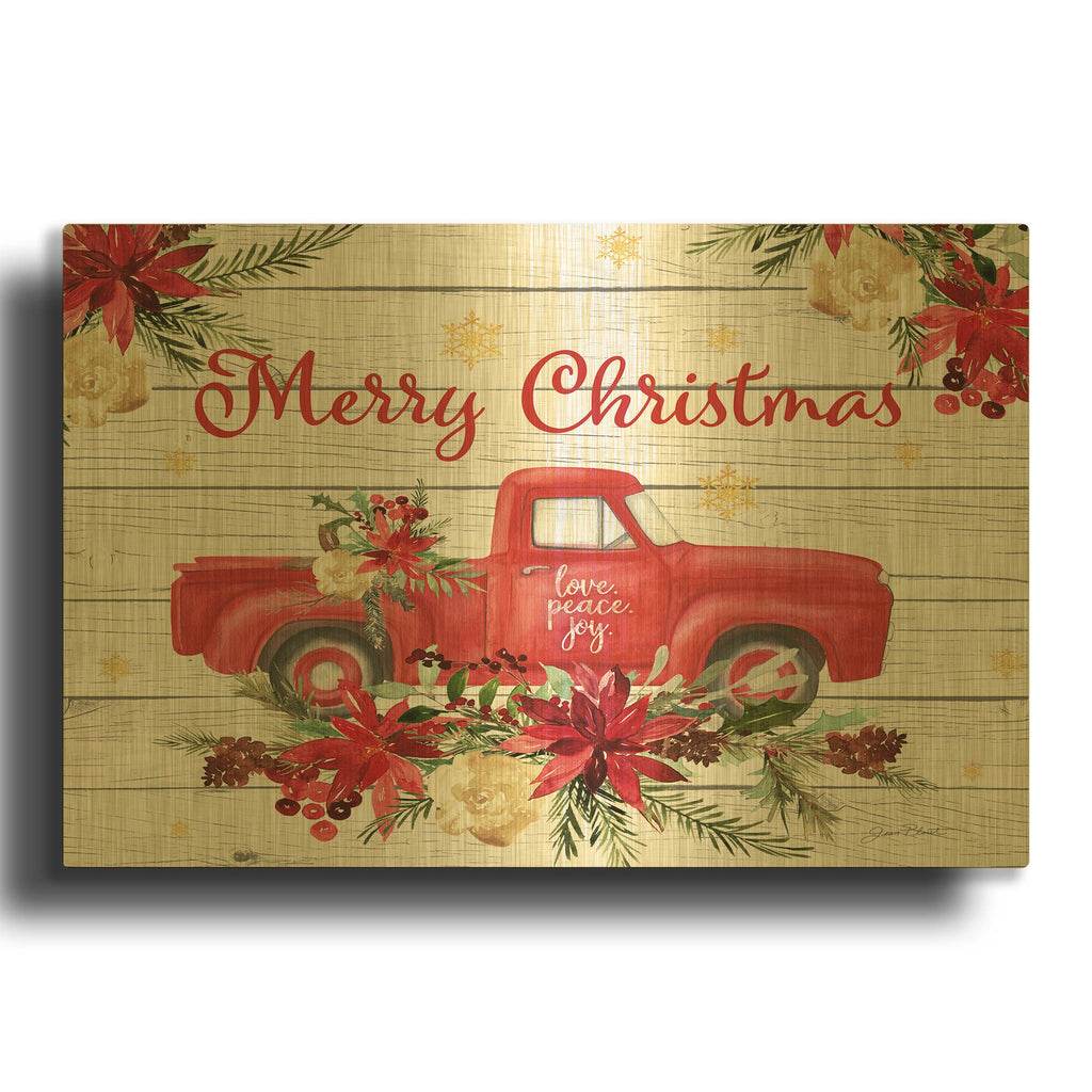 'Red Truck Floral Christmas' By Jean Plout Gold Metal Wall Art