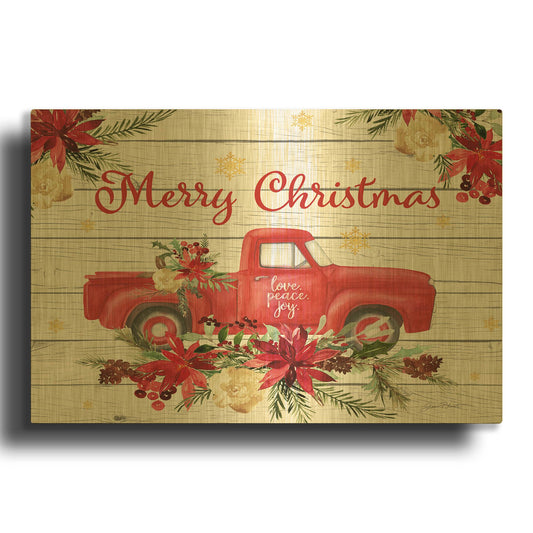 'Red Truck Floral Christmas' By Jean Plout Gold Metal Wall Art