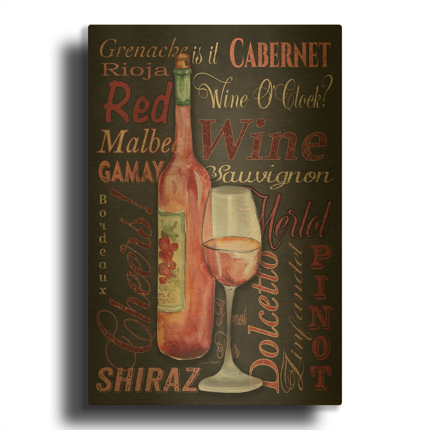 'Red Wine 2' By Jean Plout Gold Metal Wall Art