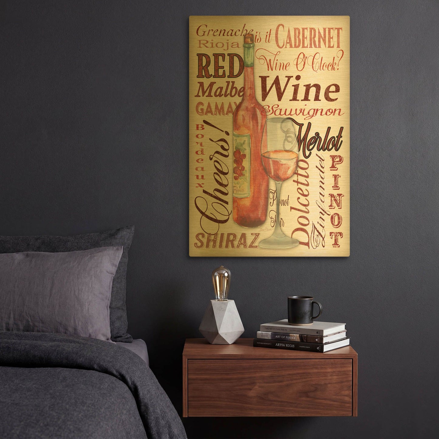 'Red Wine 3' By Jean Plout Gold Metal Wall Art