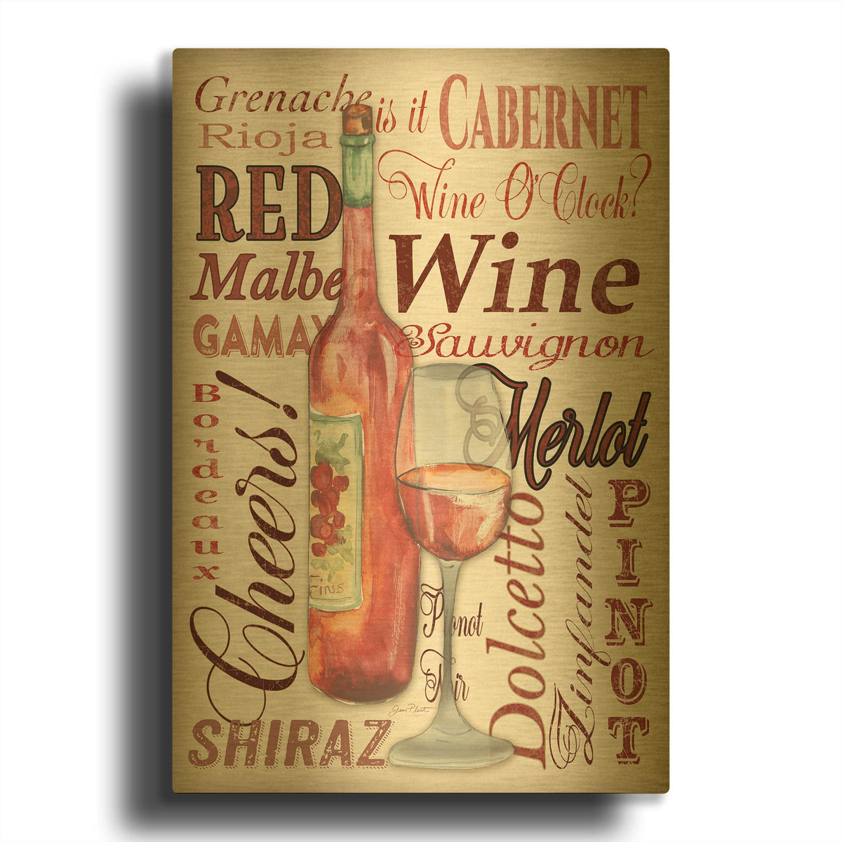 'Red Wine 3' By Jean Plout Gold Metal Wall Art