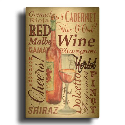'Red Wine 3' By Jean Plout Gold Metal Wall Art