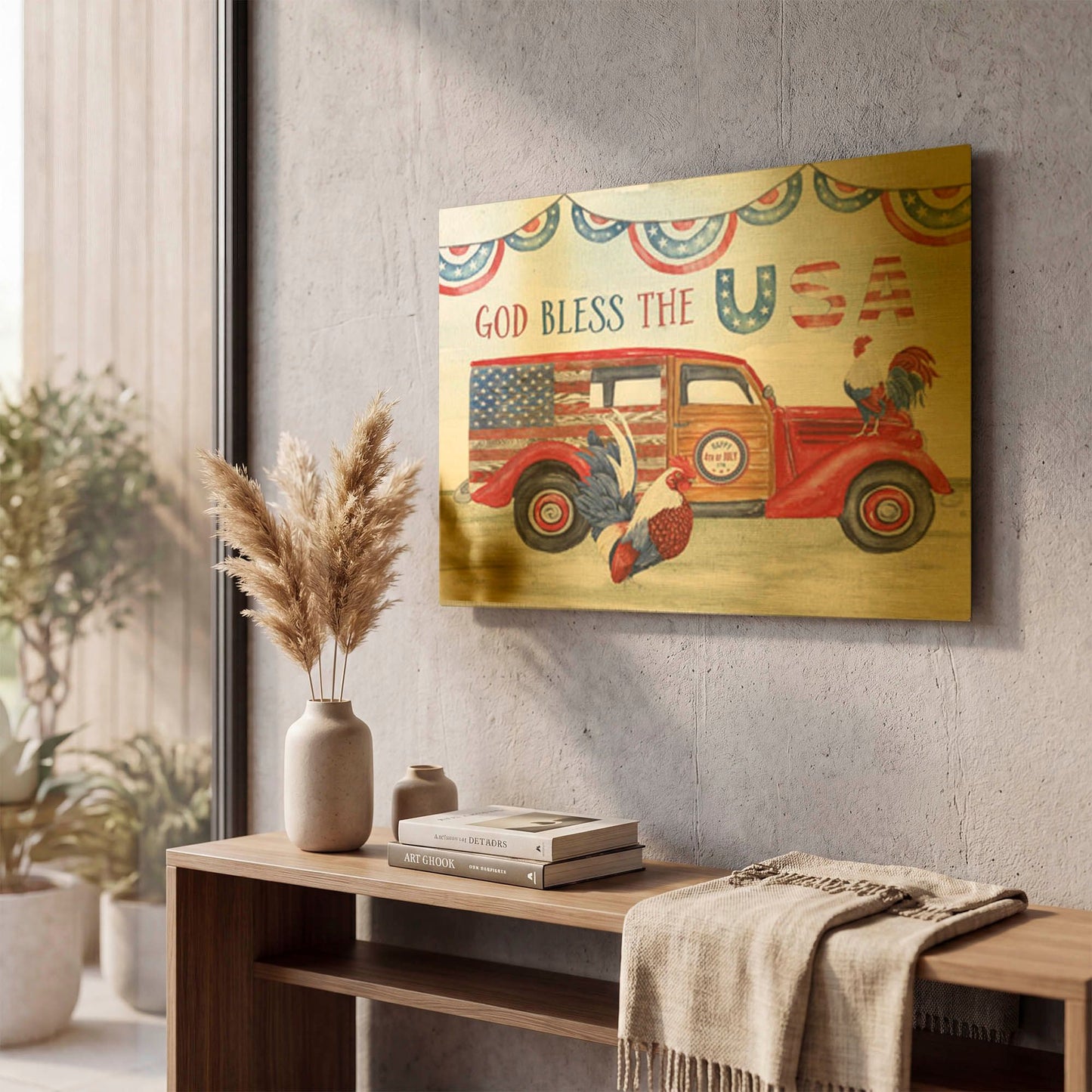 'Retro Car USA' By Jean Plout Gold Metal Wall Art