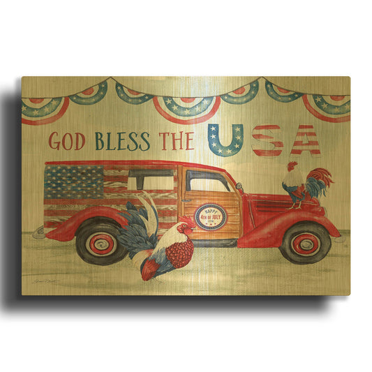 'Retro Car USA' By Jean Plout Gold Metal Wall Art