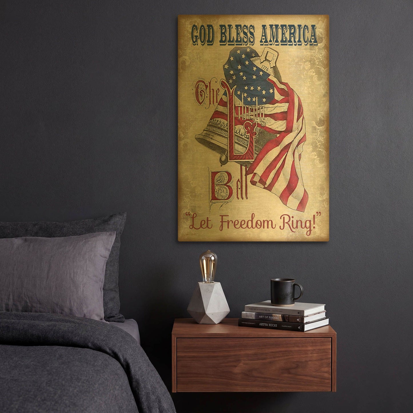 'Retro Patriotic A' By Jean Plout Gold Metal Wall Art
