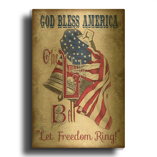 'Retro Patriotic A' By Jean Plout Gold Metal Wall Art