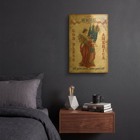 'Retro Patriotic B' By Jean Plout Gold Metal Wall Art