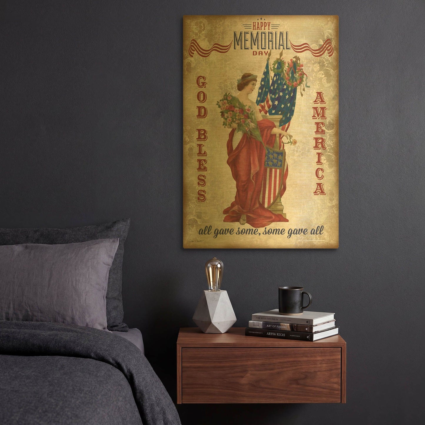 'Retro Patriotic B' By Jean Plout Gold Metal Wall Art